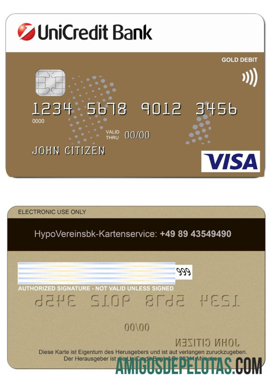 Cartão de crédito VISA do Banco UniCredit da Alemanha baixar para verificação